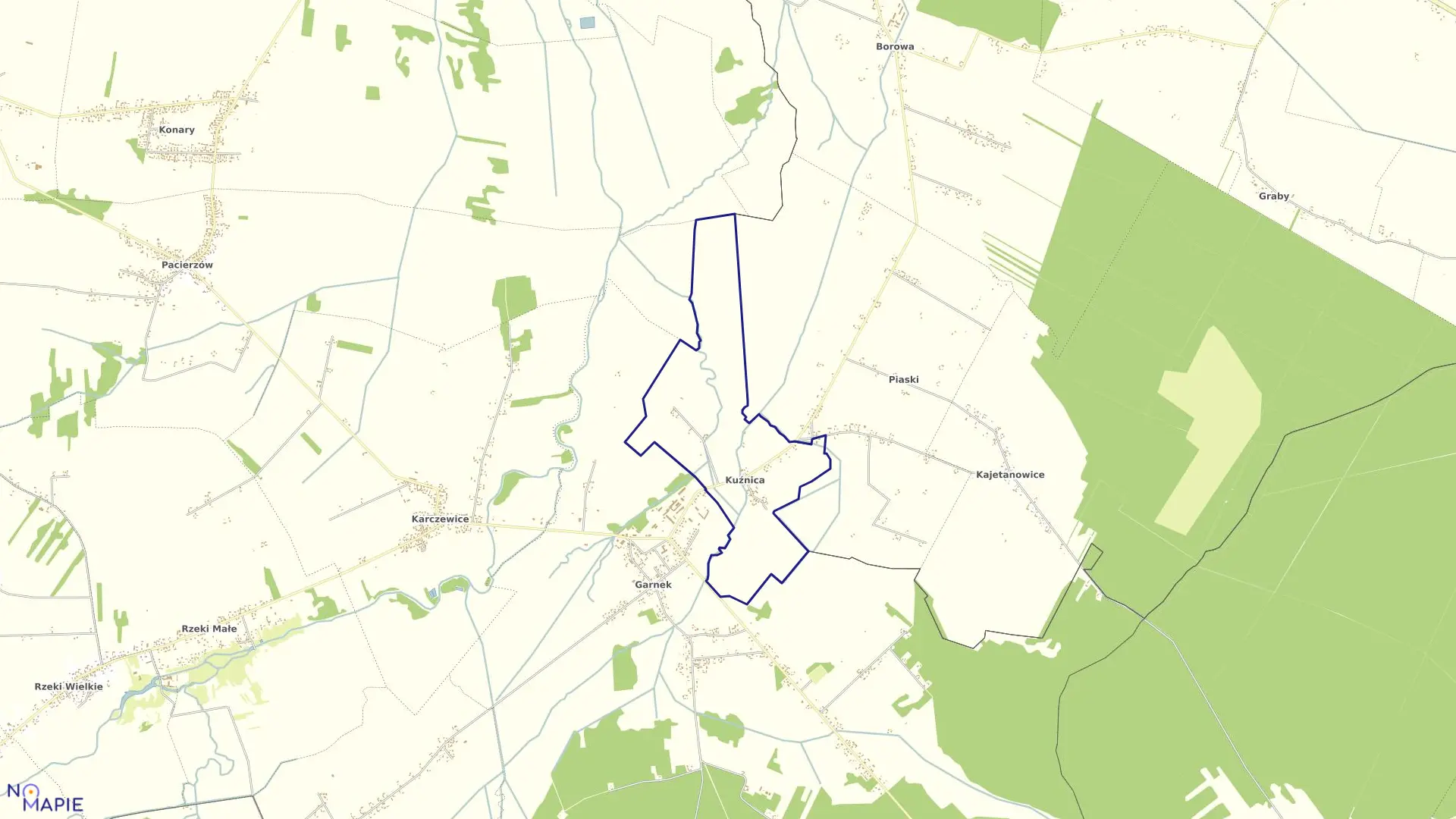 Mapa obrębu Kuźnica w gminie Kłomnice