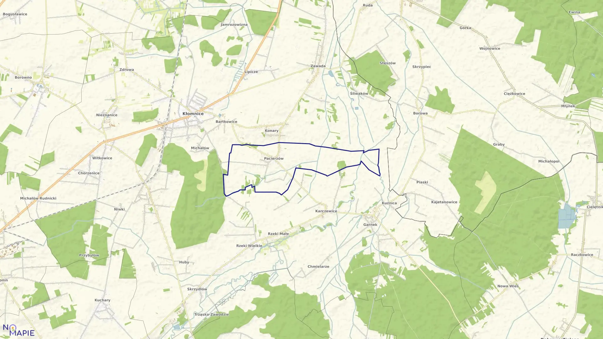 Mapa obrębu Pacierzów w gminie Kłomnice