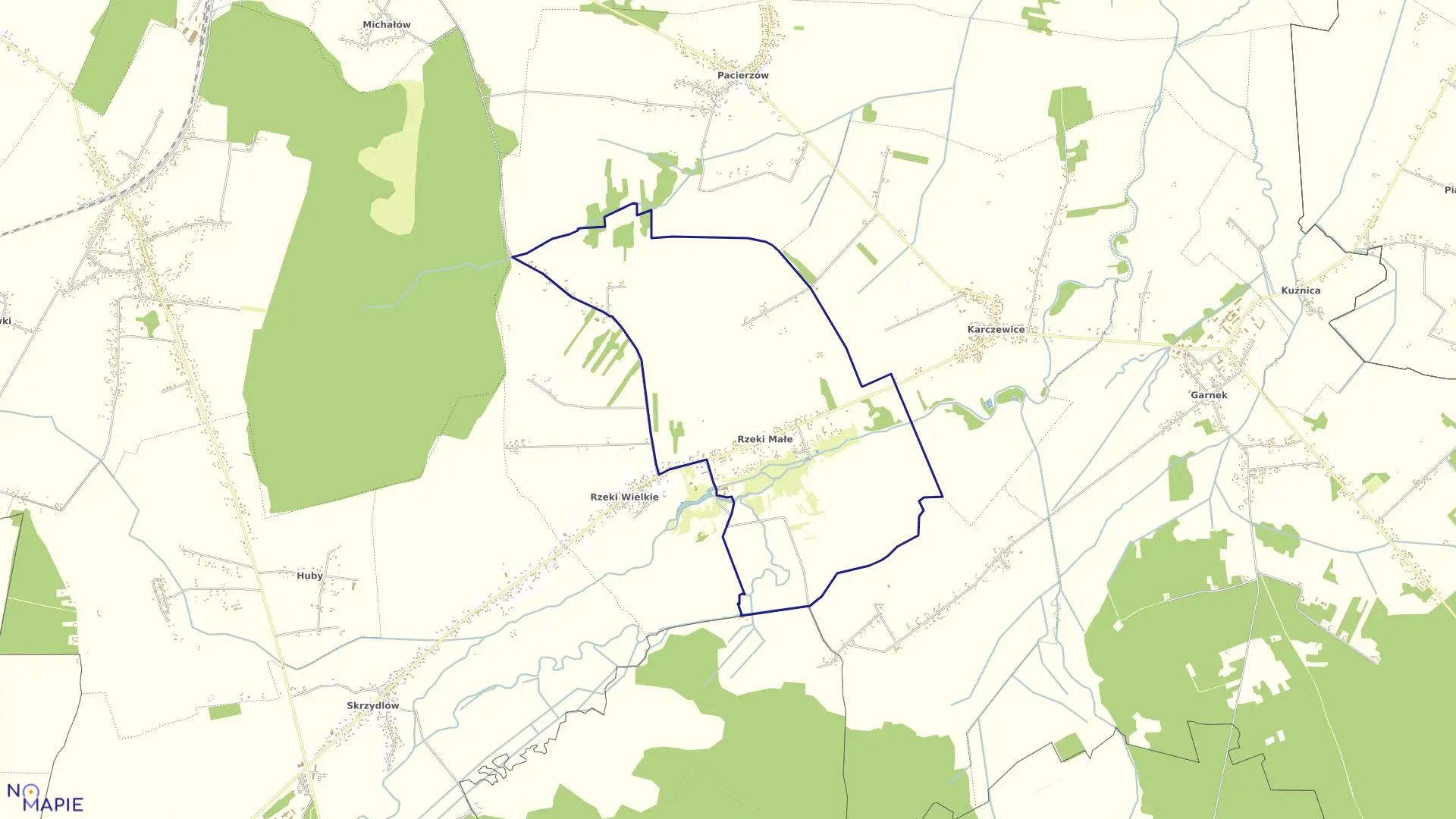 Mapa obrębu Rzeki Małe w gminie Kłomnice